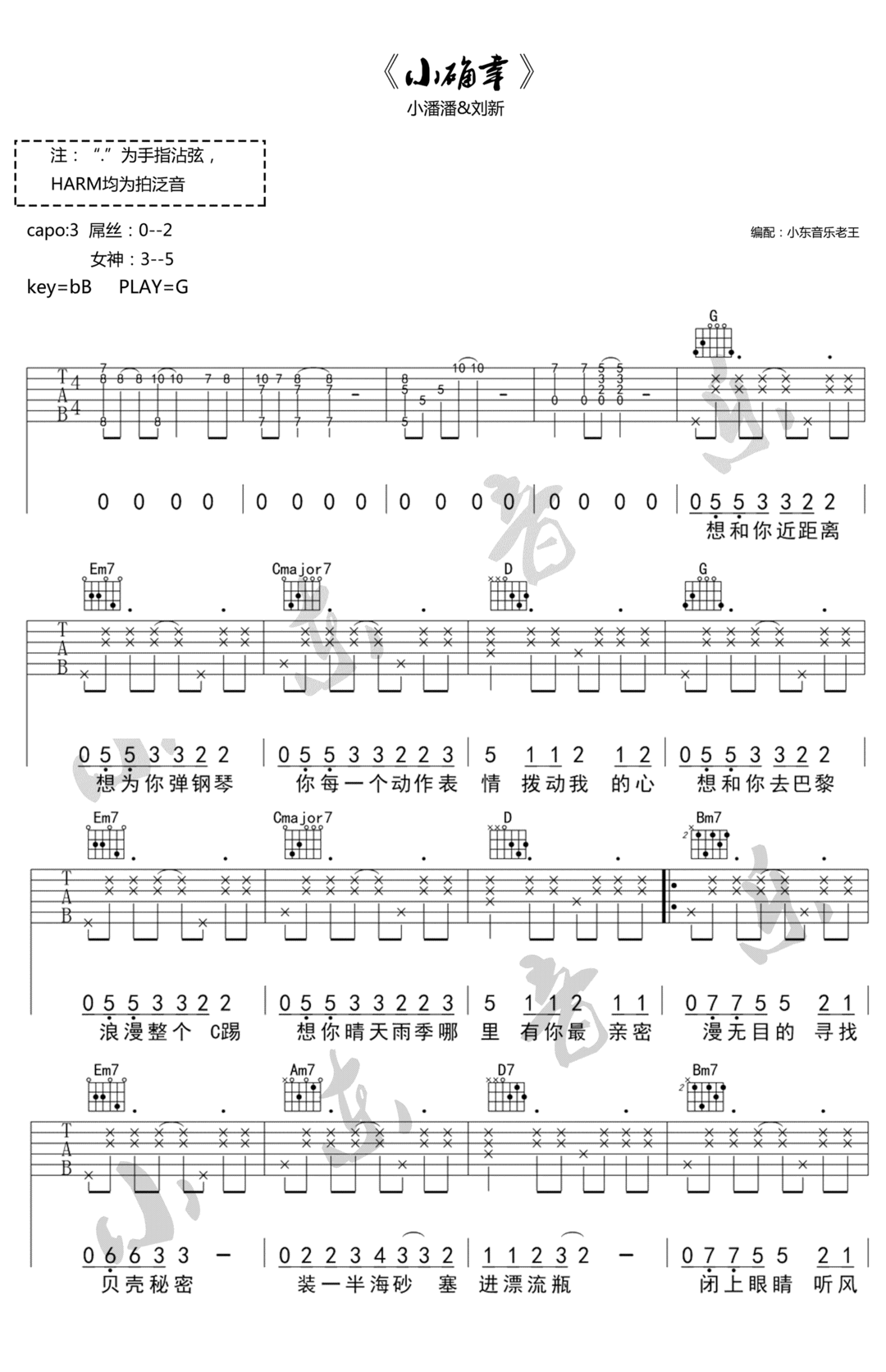 小潘潘/刘心《小确幸》吉他谱_C调原版弹唱谱