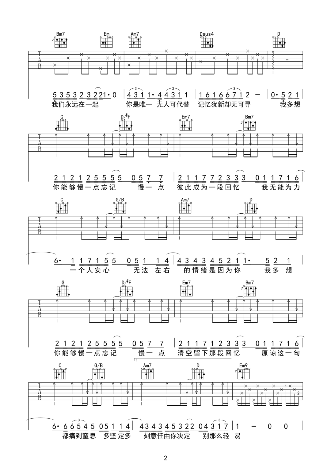 (烟)许佳豪《慢一点忘记》吉他谱_G调原版弹唱谱