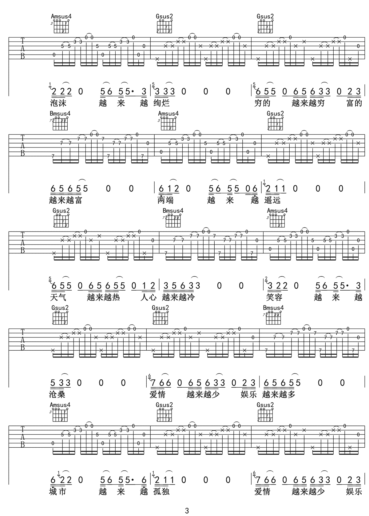 冬子《越来越OK》吉他谱_G调指法原版弹唱谱