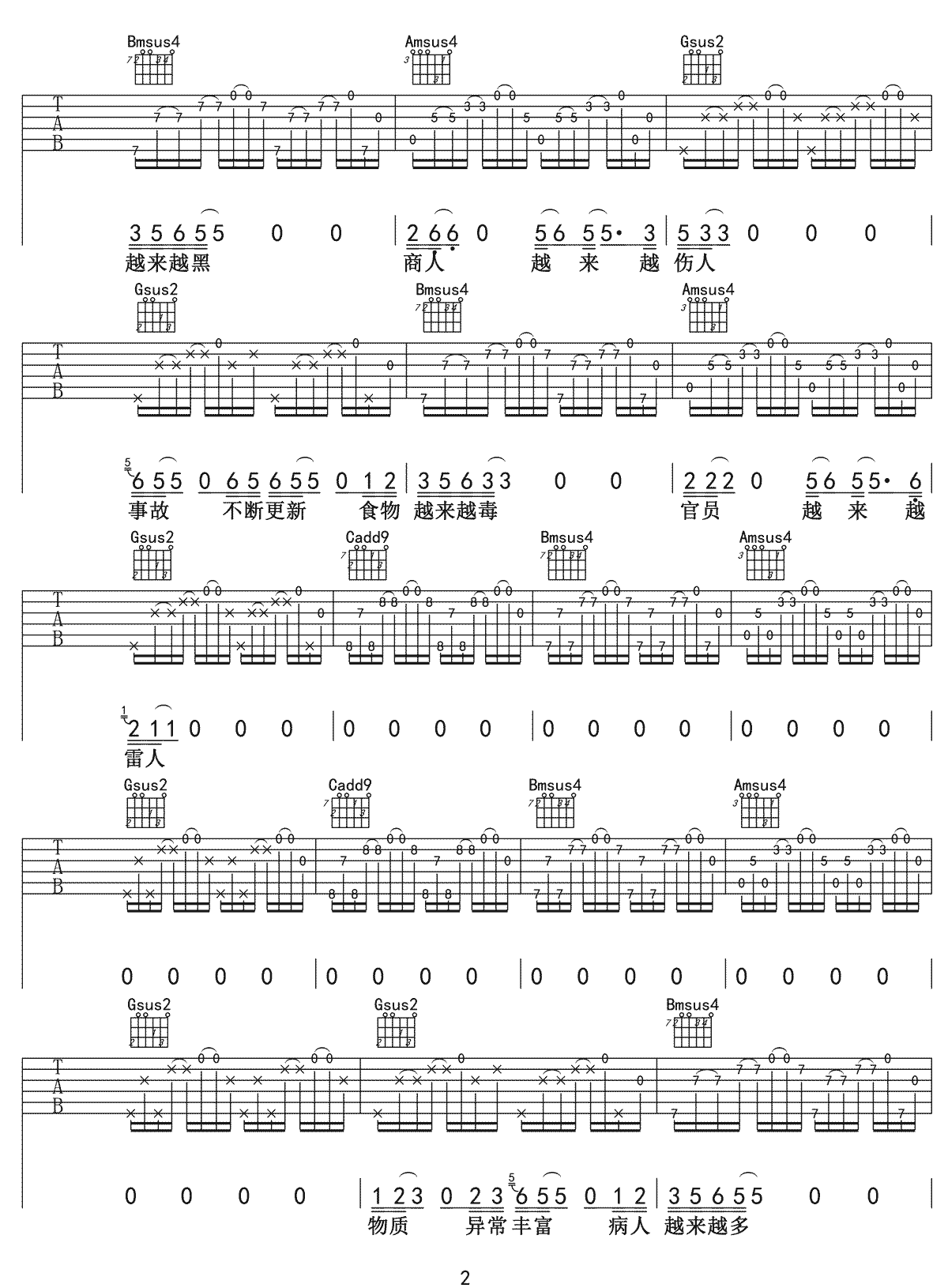 冬子《越来越OK》吉他谱_G调指法原版弹唱谱