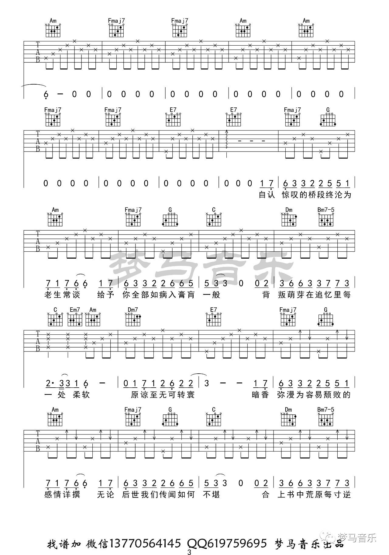 贰婶《石楠小札》吉他谱_C调指法原版弹唱谱