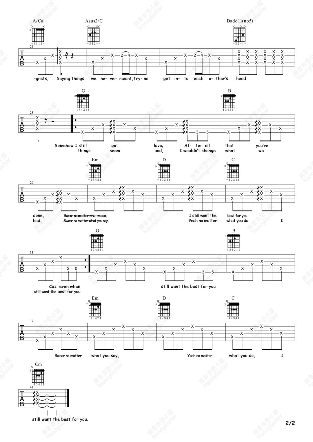 欧阳娜娜《The Best For You》吉他谱_G调原版弹唱谱