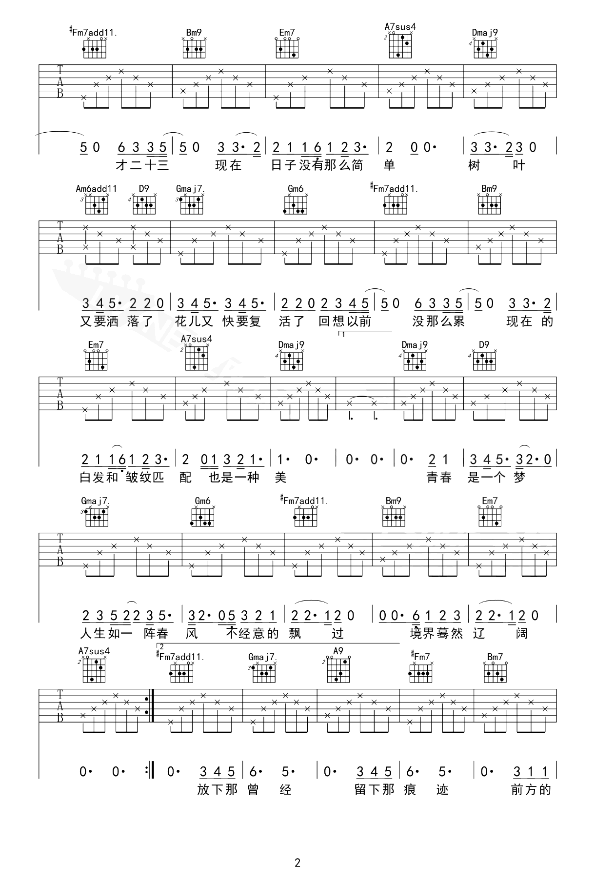 方大同《才二十三》吉他谱_D调原版弹唱谱