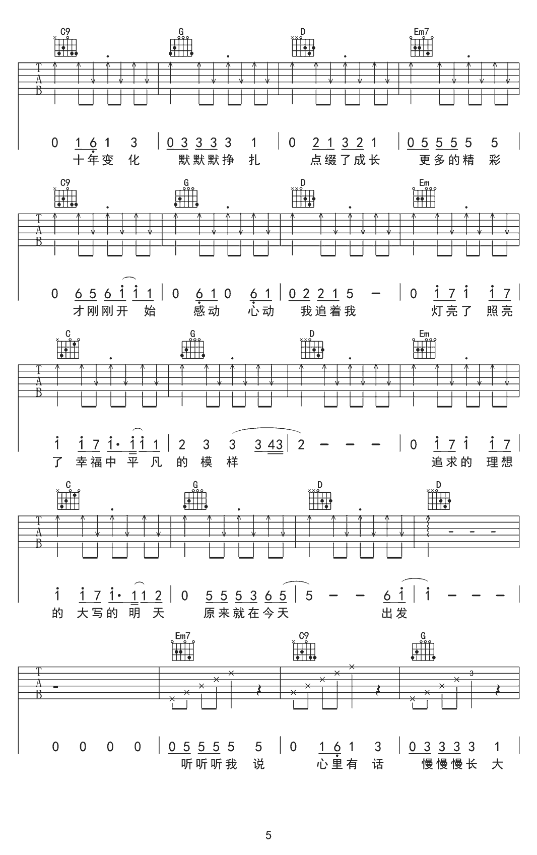 易烊千玺《精彩才刚刚开始》吉他谱_G调指法