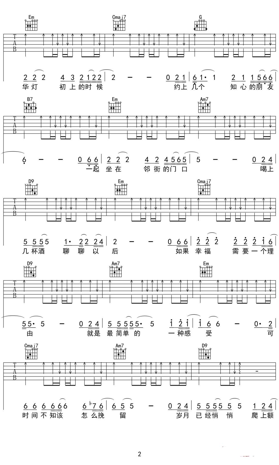 祁隆《幸福的理由》吉他谱_D调指法扫弦版