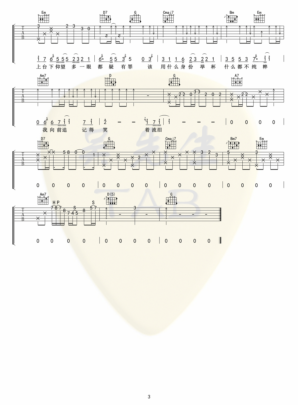 陈亦洺《鼎沸》吉他谱_G调指法原版弹唱谱