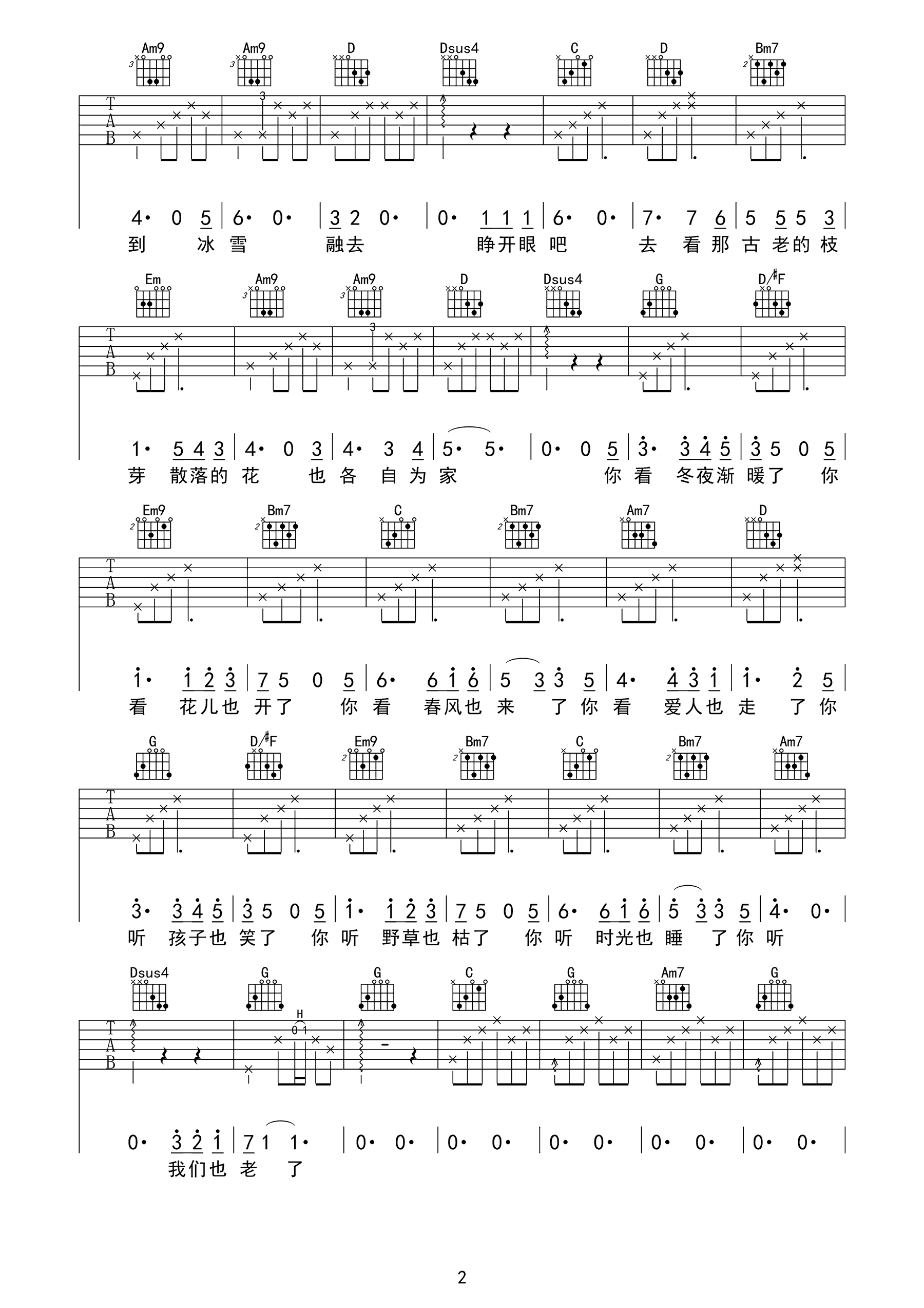 倪健《花落知多少》吉他谱_G调指法原版弹唱谱