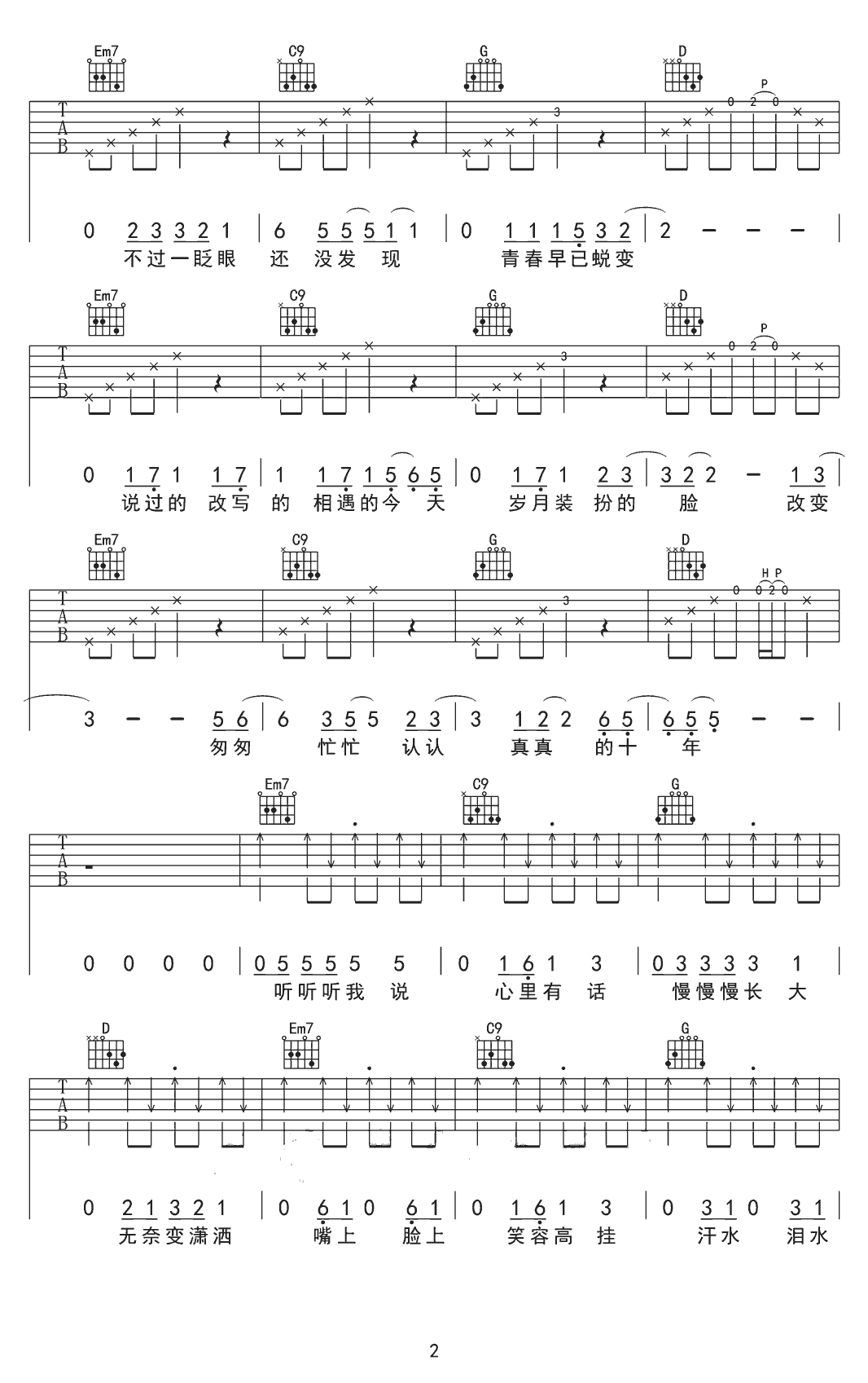 易烊千玺《精彩才刚刚开始》吉他谱_G调指法