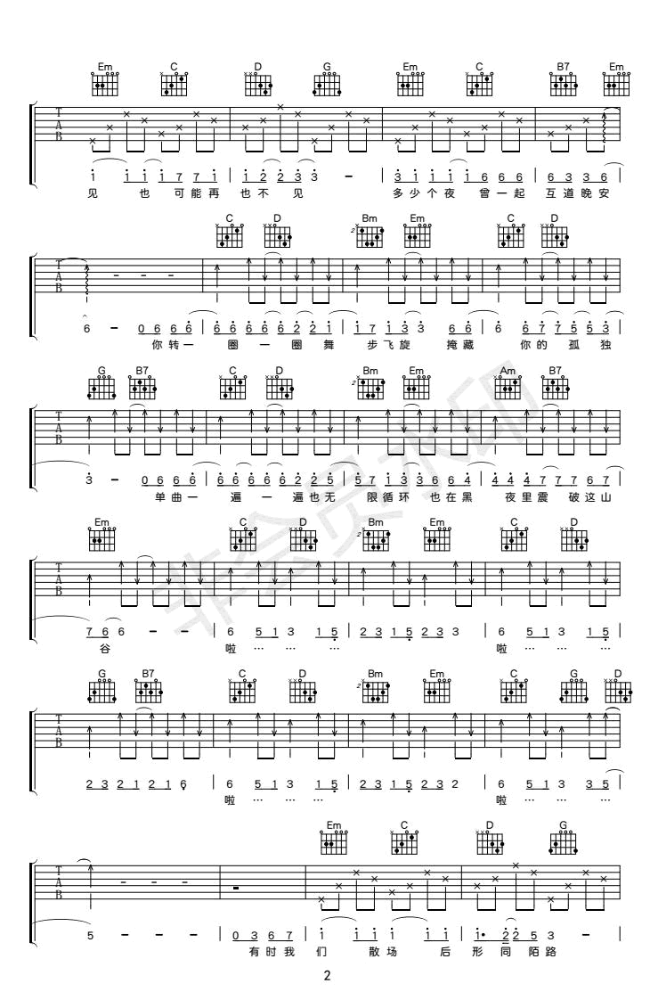 徐大乐《孤独诊所》吉他谱_G调指法简单版 徐大乐《孤独诊所》吉他谱_G调指法简单版