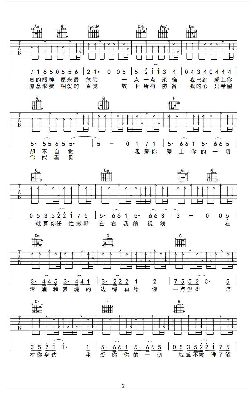 陈伟霆《清醒梦境》吉他谱_C调指法扫弦版弹唱谱