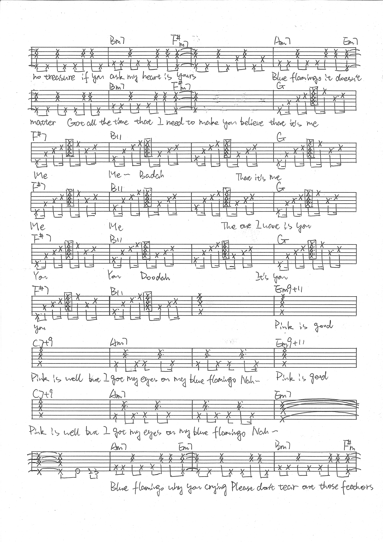 窦靖童《Blue Flamingo》吉他谱_G调指法弹唱谱