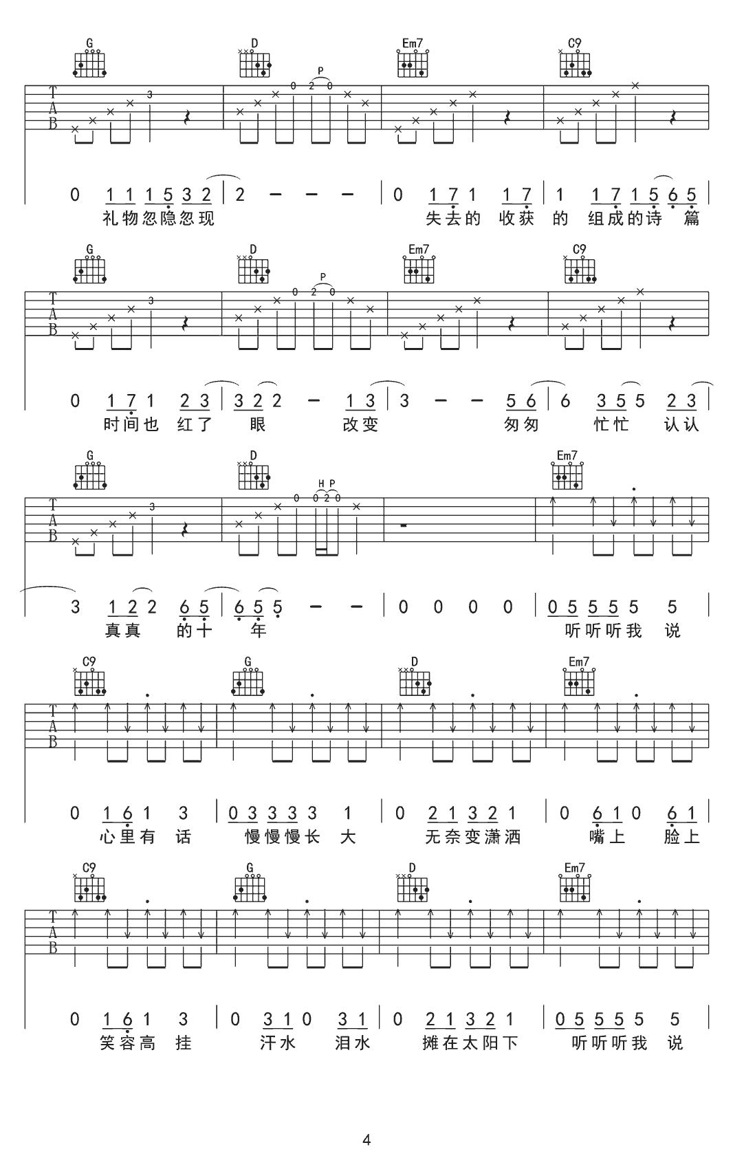 易烊千玺《精彩才刚刚开始》吉他谱_G调指法