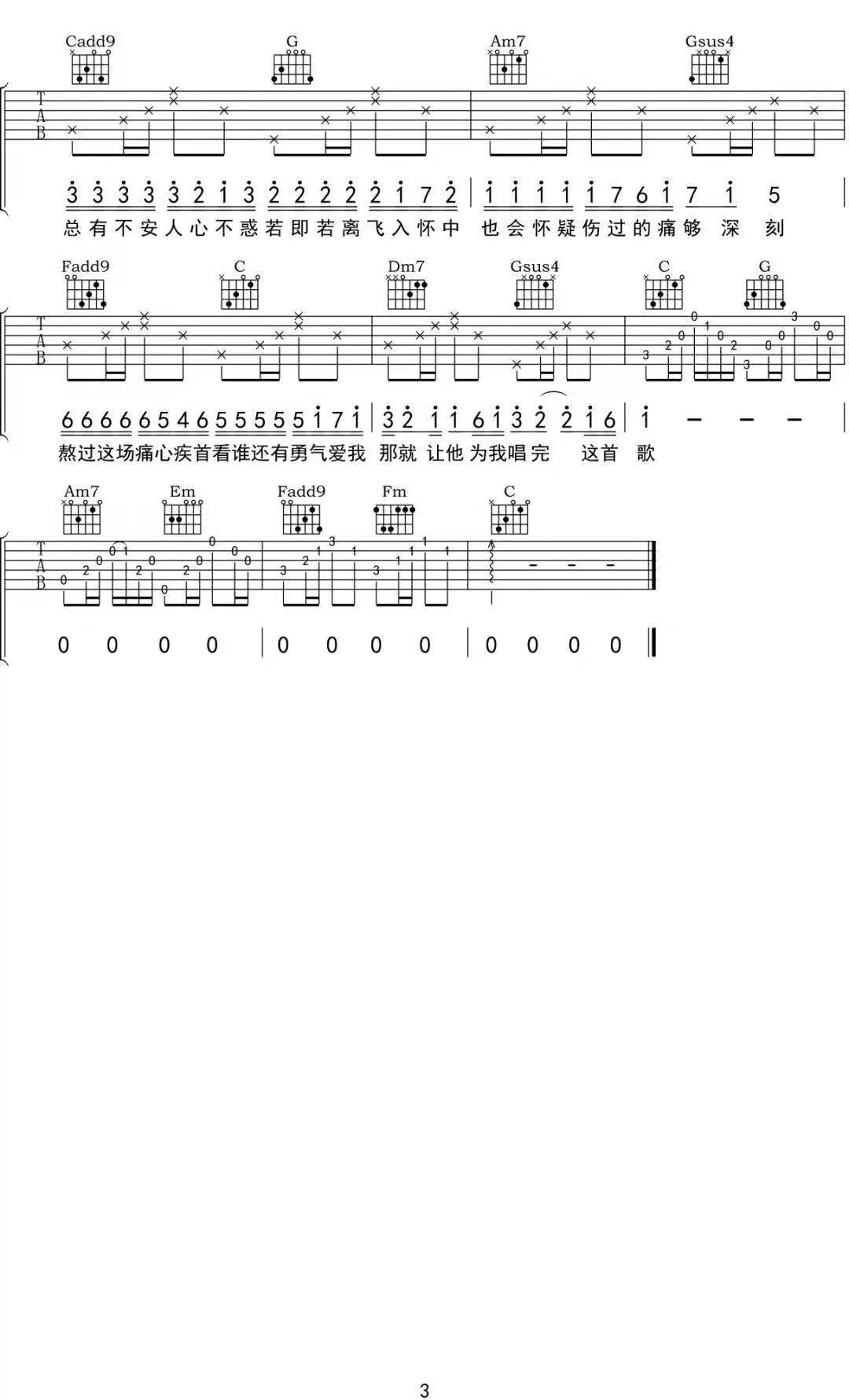 王小帅《我和你和他》吉他谱_C调指法弹唱谱