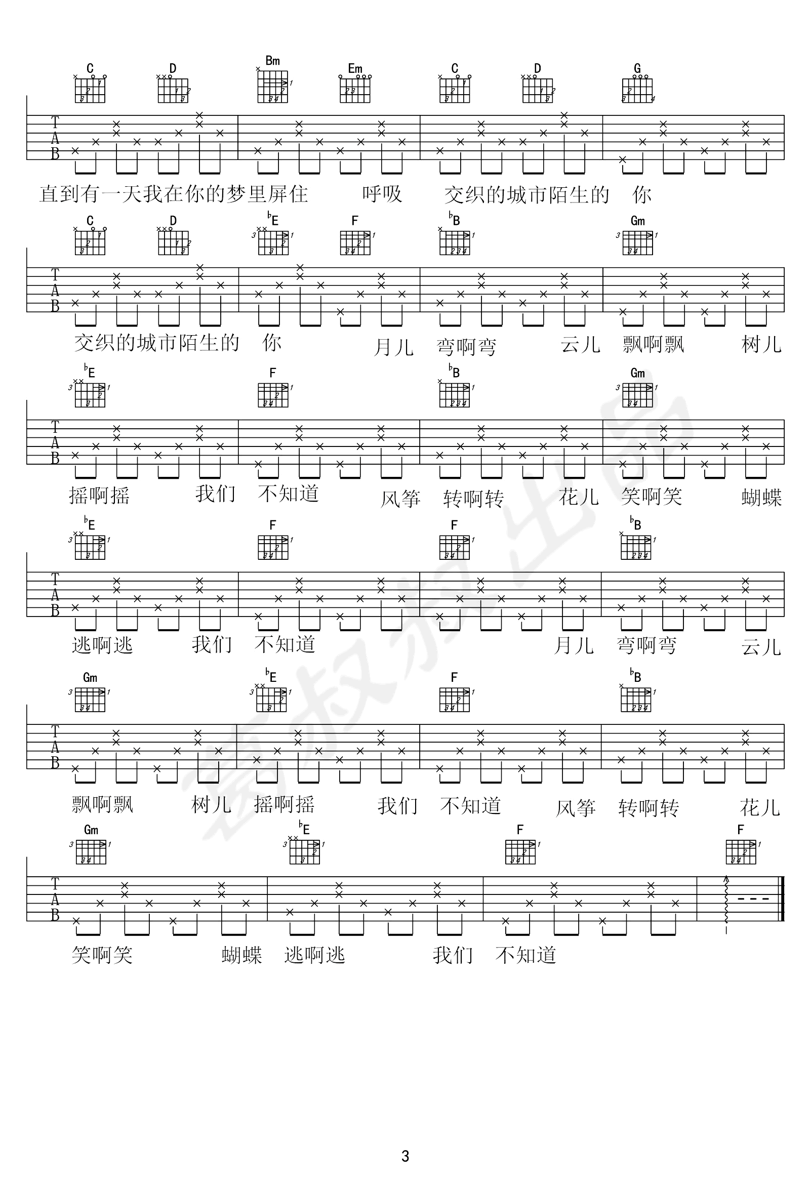 张尧《我们不知道》吉他谱_G调指法简单版