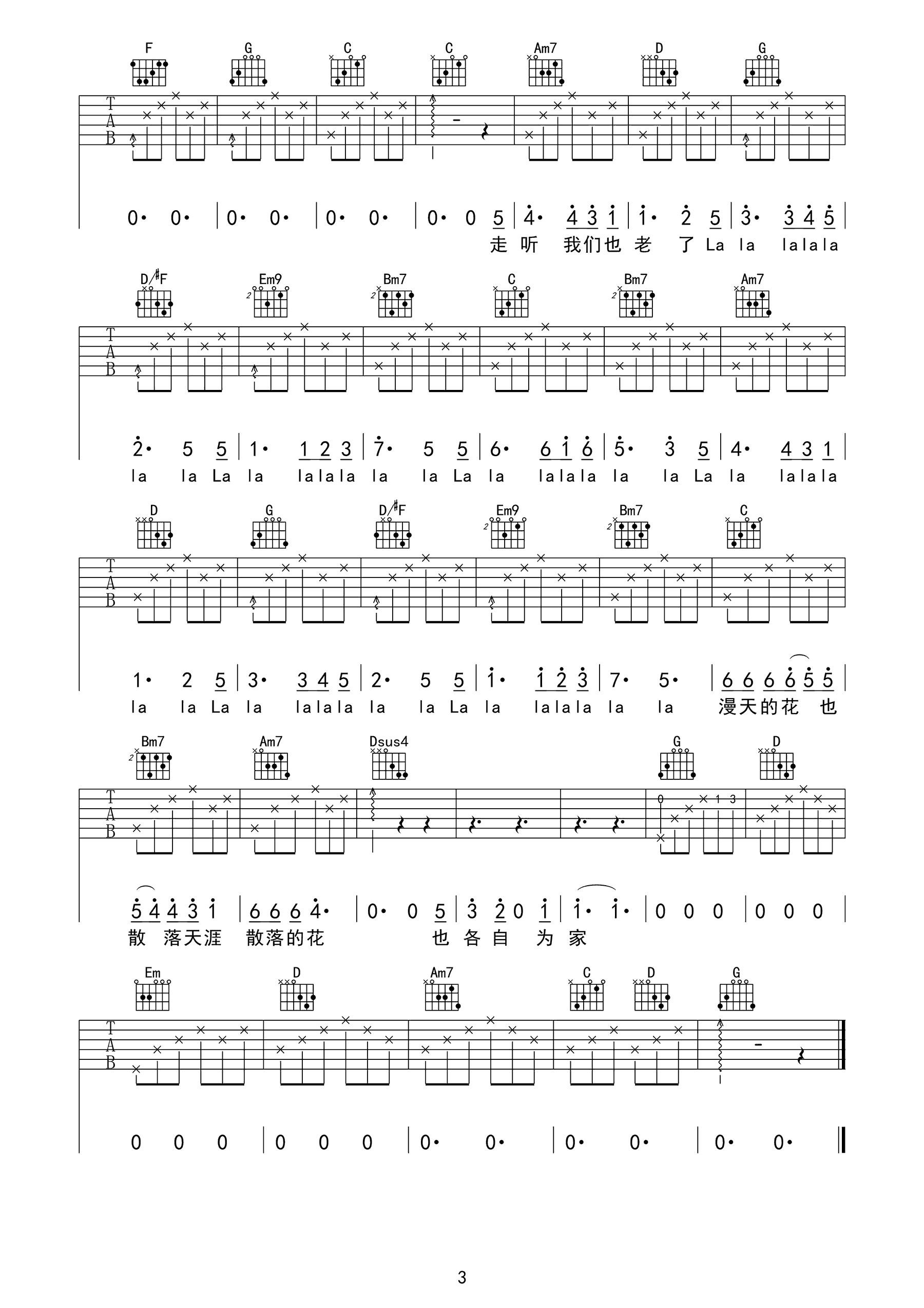 倪健《花落知多少》吉他谱_G调指法原版弹唱谱