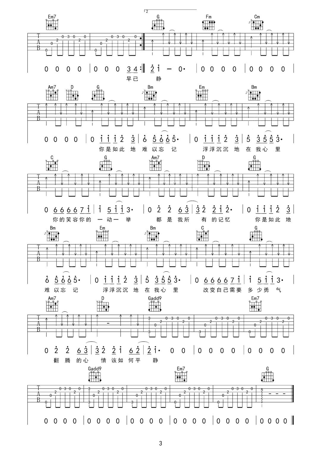 梁朝伟《你是如此难以忘记》吉他谱_G调原版