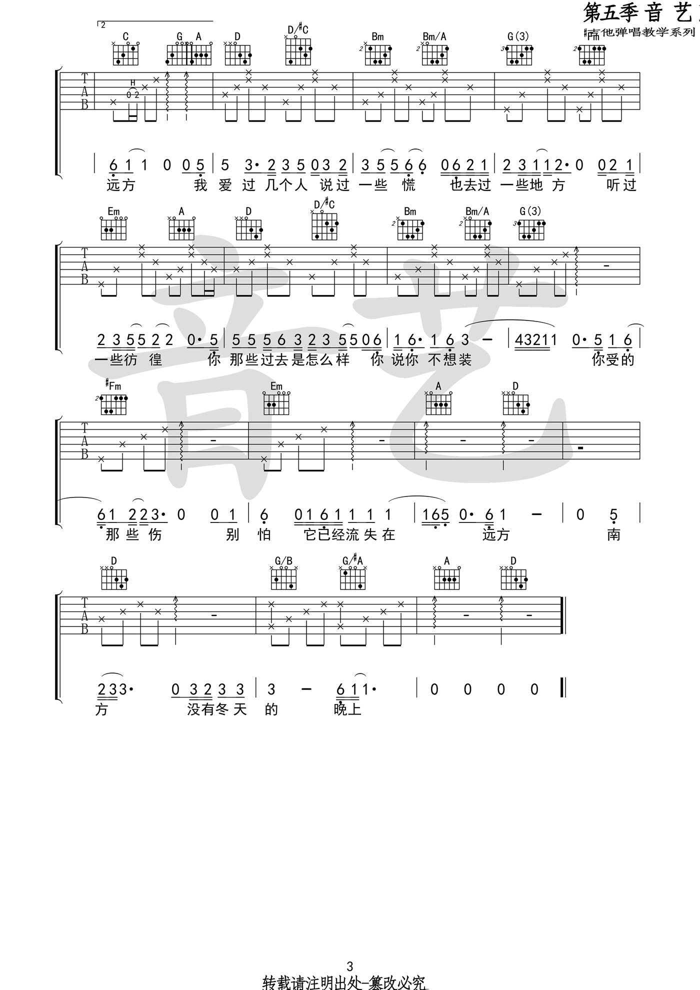 莫倪《七月的南方》吉他谱_C调指法弹唱谱