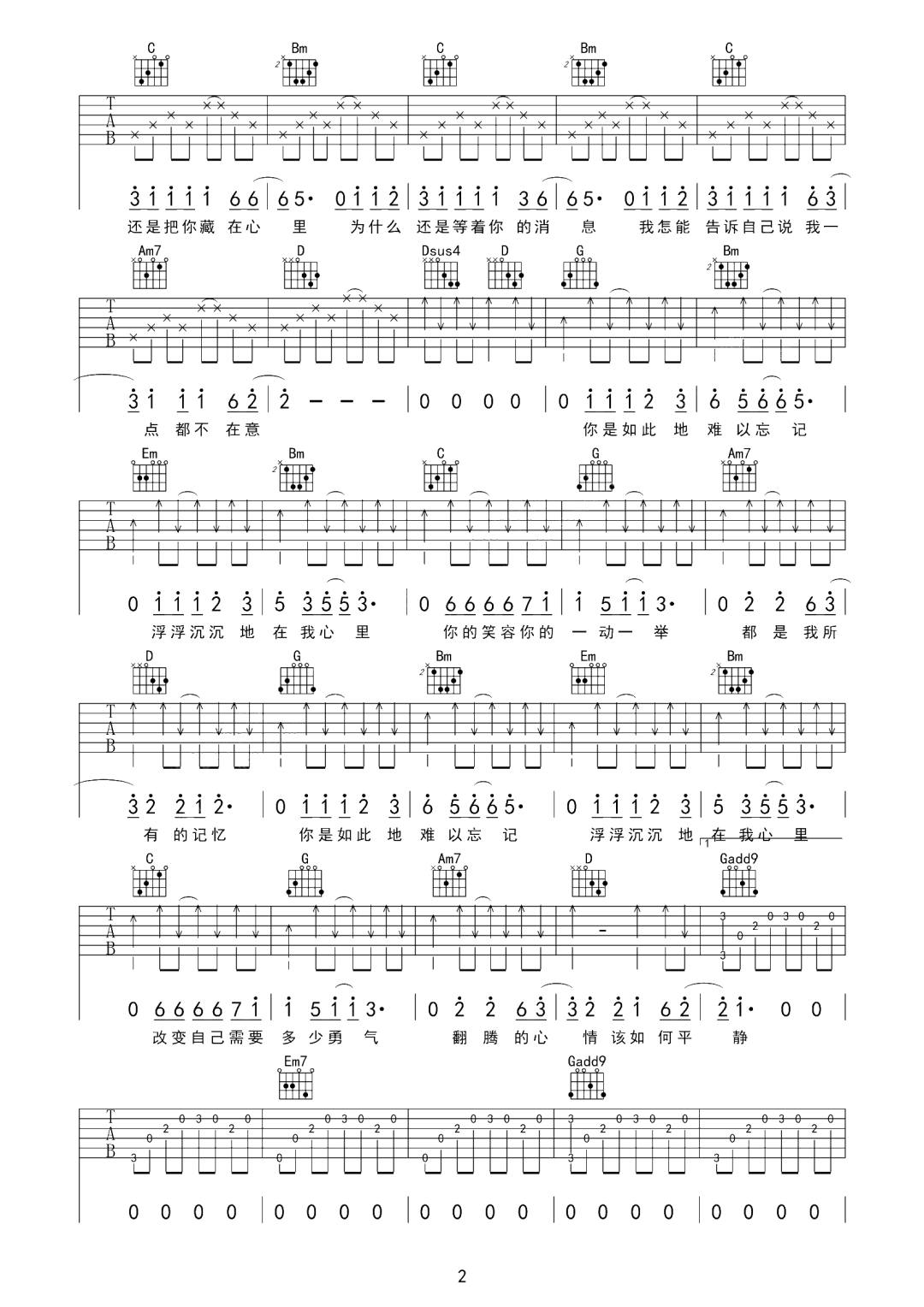 梁朝伟《你是如此难以忘记》吉他谱_G调原版