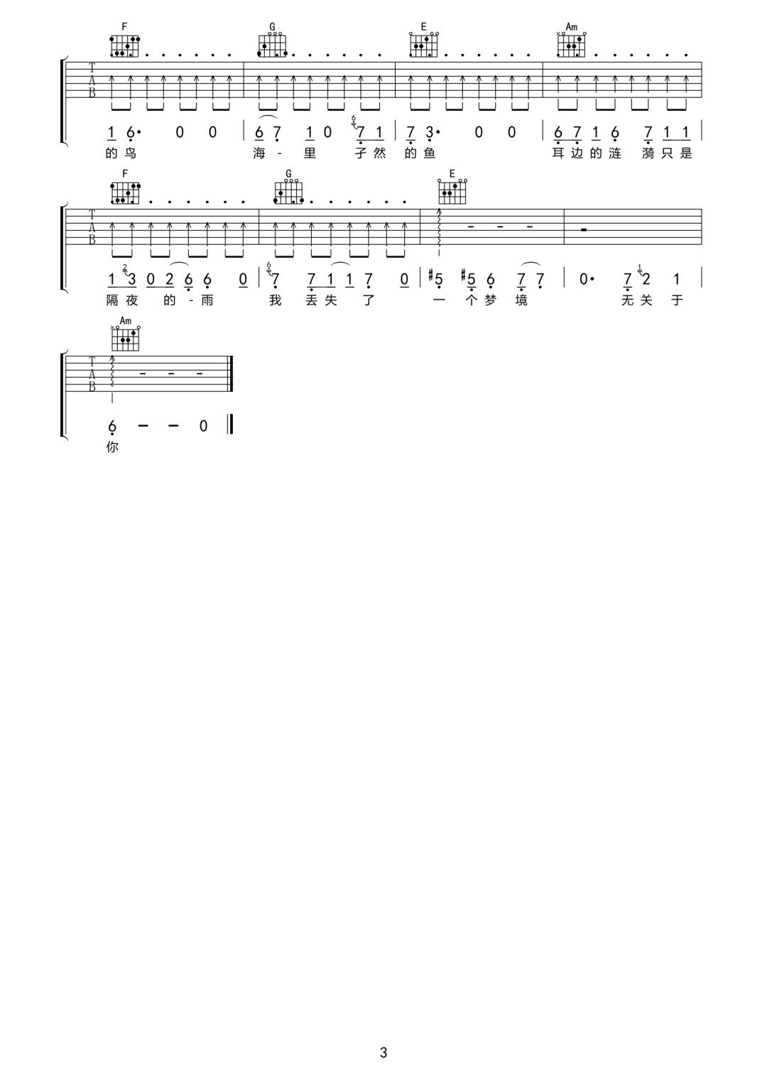 愚青《过境》吉他谱_C调指法扫弦版弹唱谱