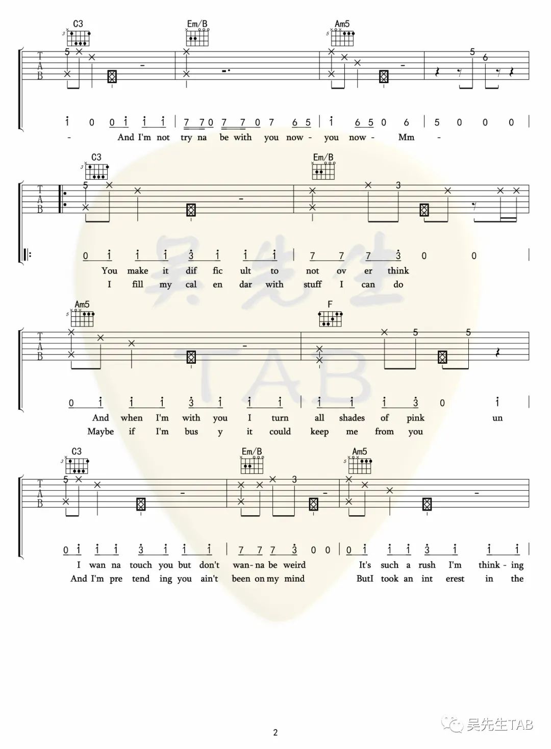 Tessa Violet《Crush》吉他谱_C调指法拍弦版 Tessa Violet《Crush》吉他谱_C调指法拍弦版