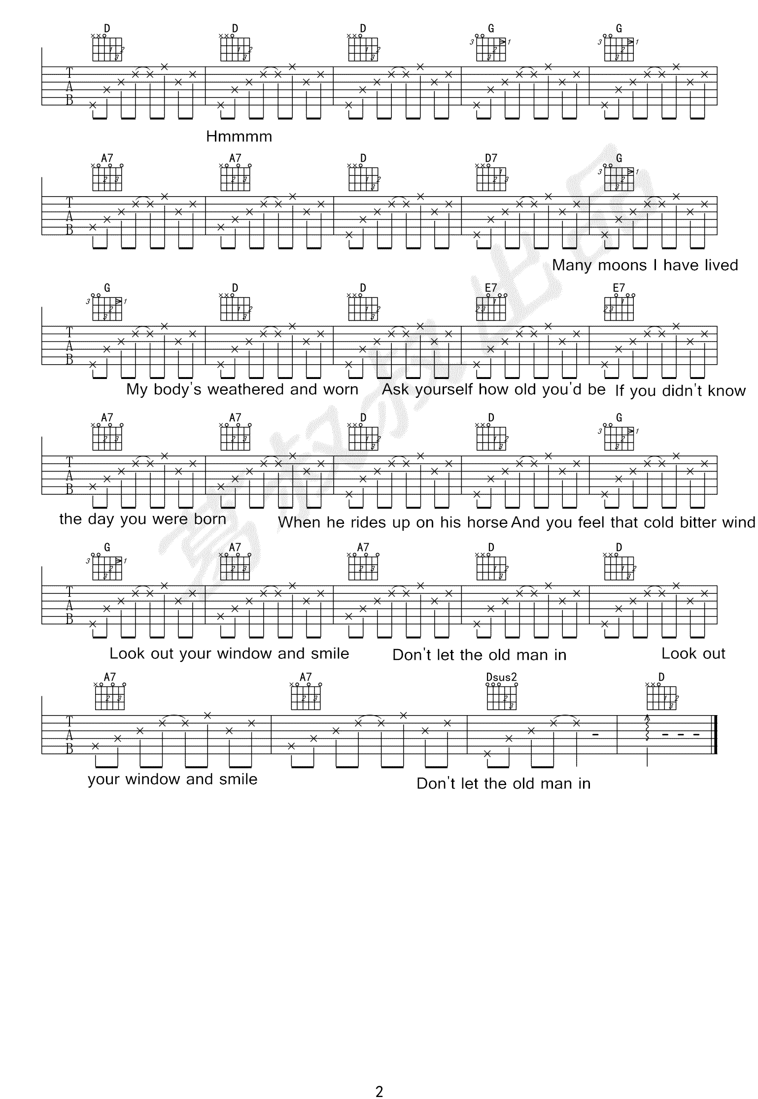 Toby Keith《Don't Let The Old Man In》吉他谱_D调指法弹唱谱