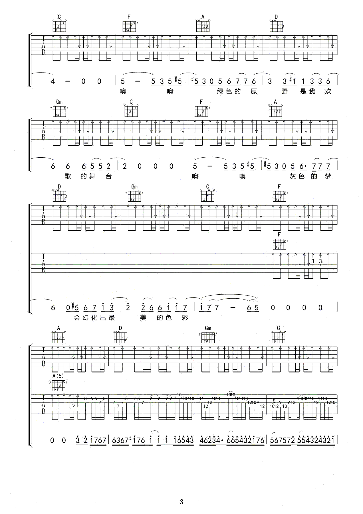 超载乐队《魔幻蓝天》吉他谱_F调指法扫弦版