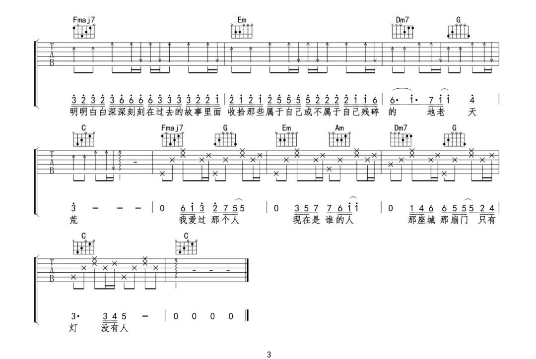 周延英《那个人》吉他谱_C调指法原版弹唱谱