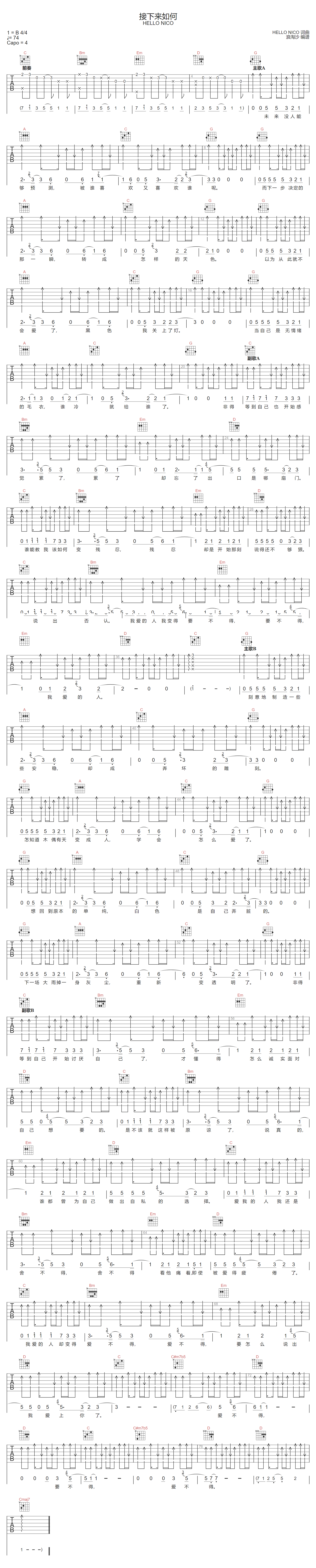 Hello Nico《接下来如何》吉他谱_G调扫弦版