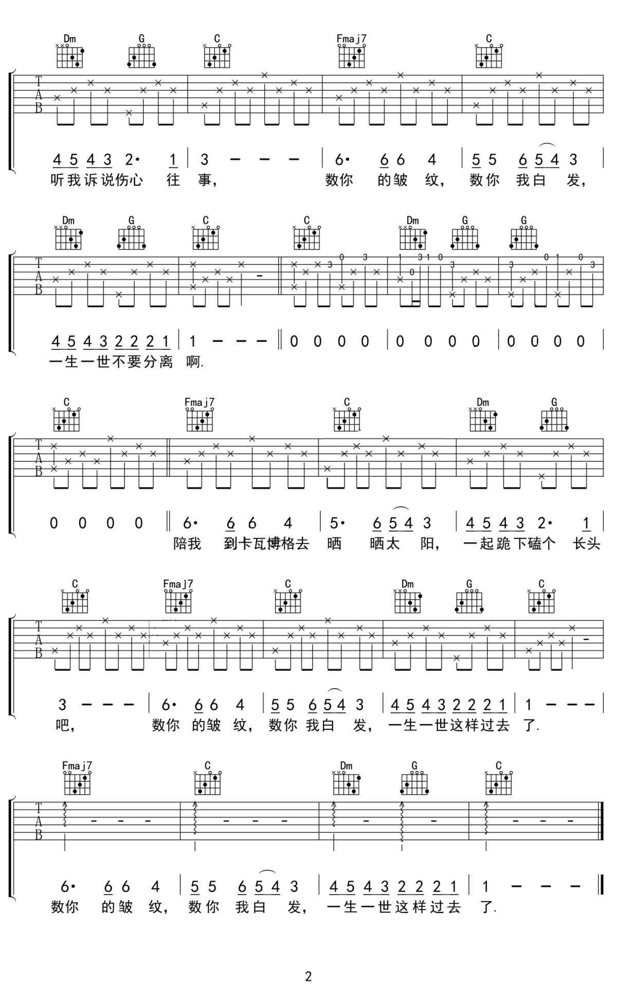 左立《如果我老了》吉他谱_C调原版弹唱谱