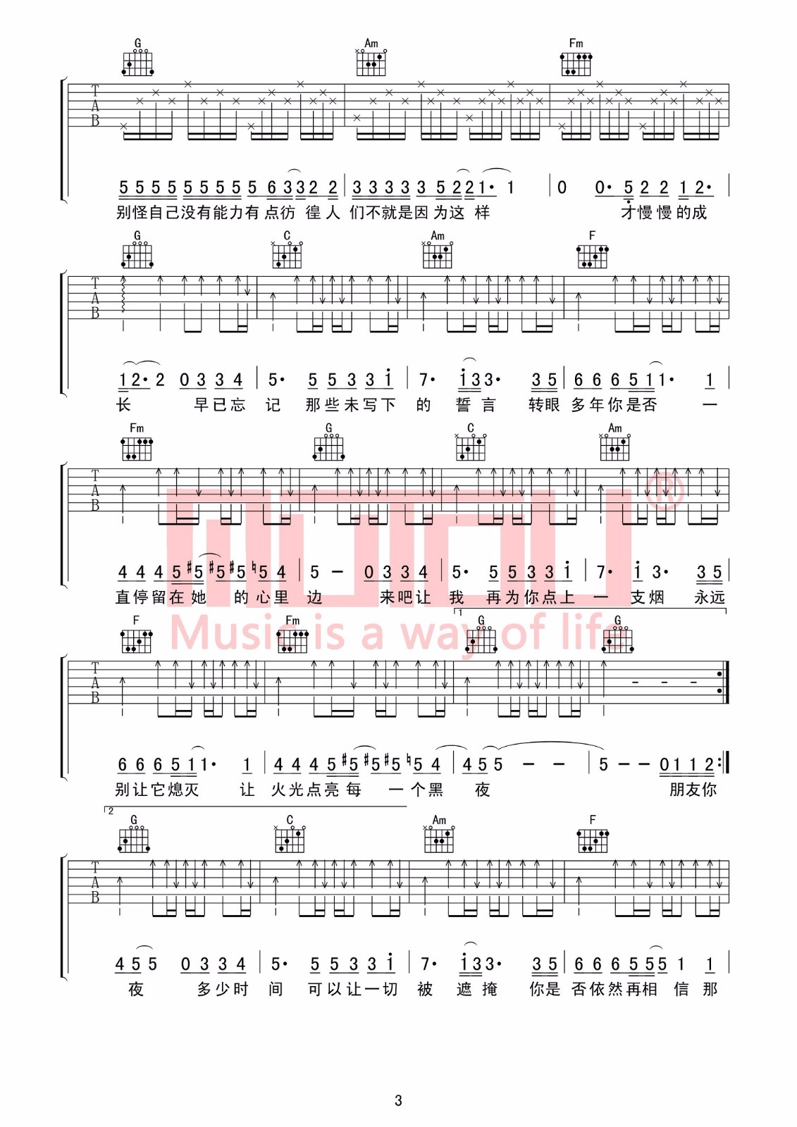 安子与九妹《嘿朋友》吉他谱_C调指法弹唱谱
