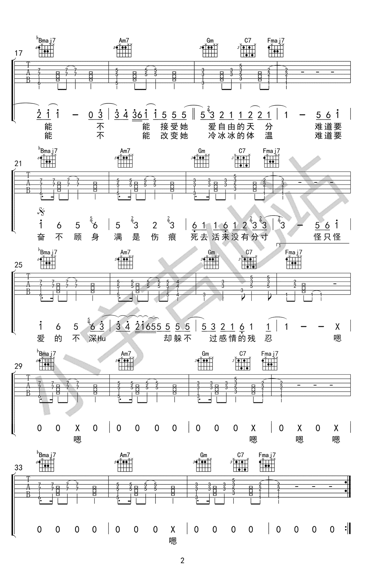 廖俊涛《这个人》吉他谱_F调指法拍弦版