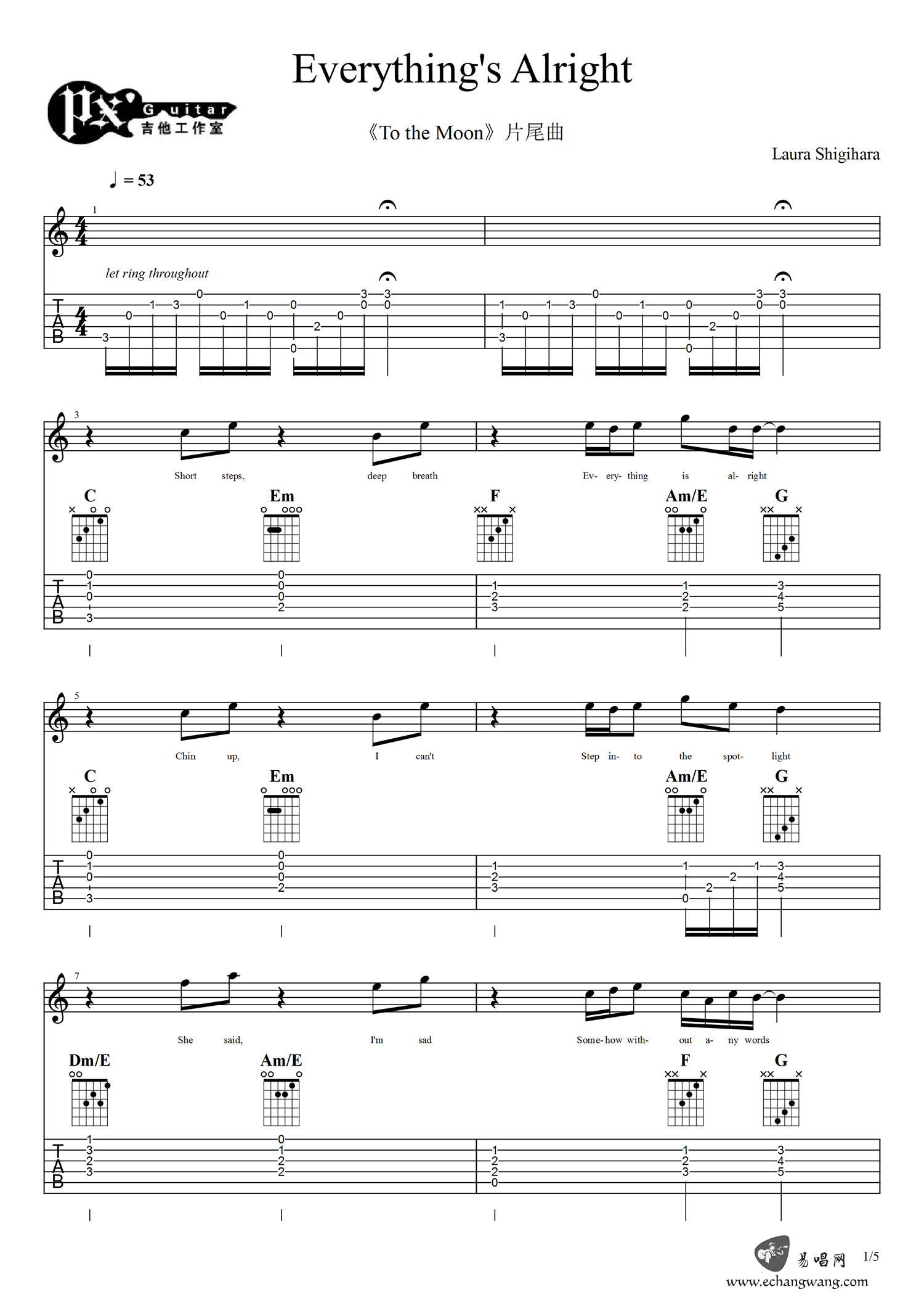 Laura Shigihara《Everything's Alright》吉他谱_C调原版弹唱谱