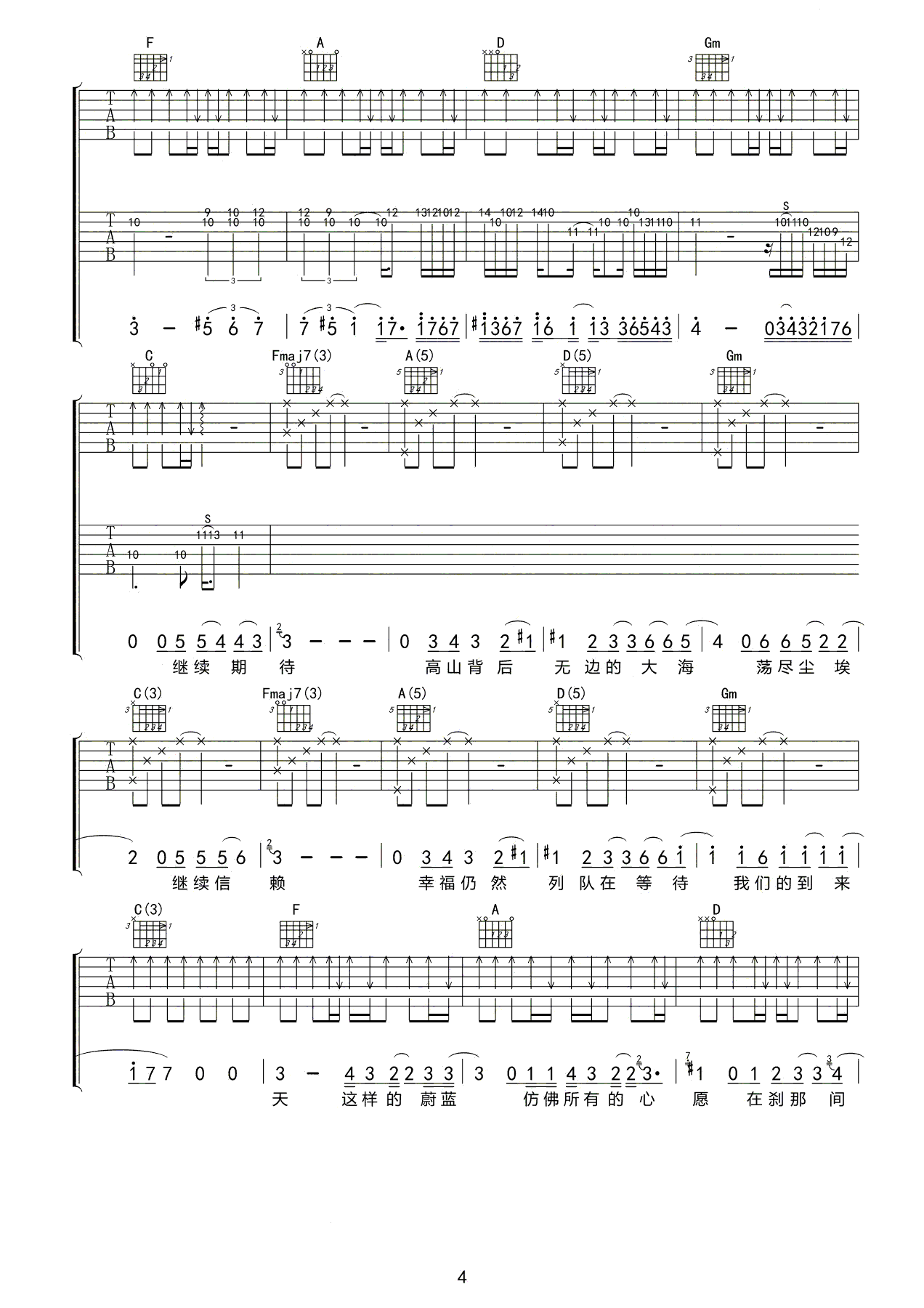 超载乐队《魔幻蓝天》吉他谱_F调指法扫弦版