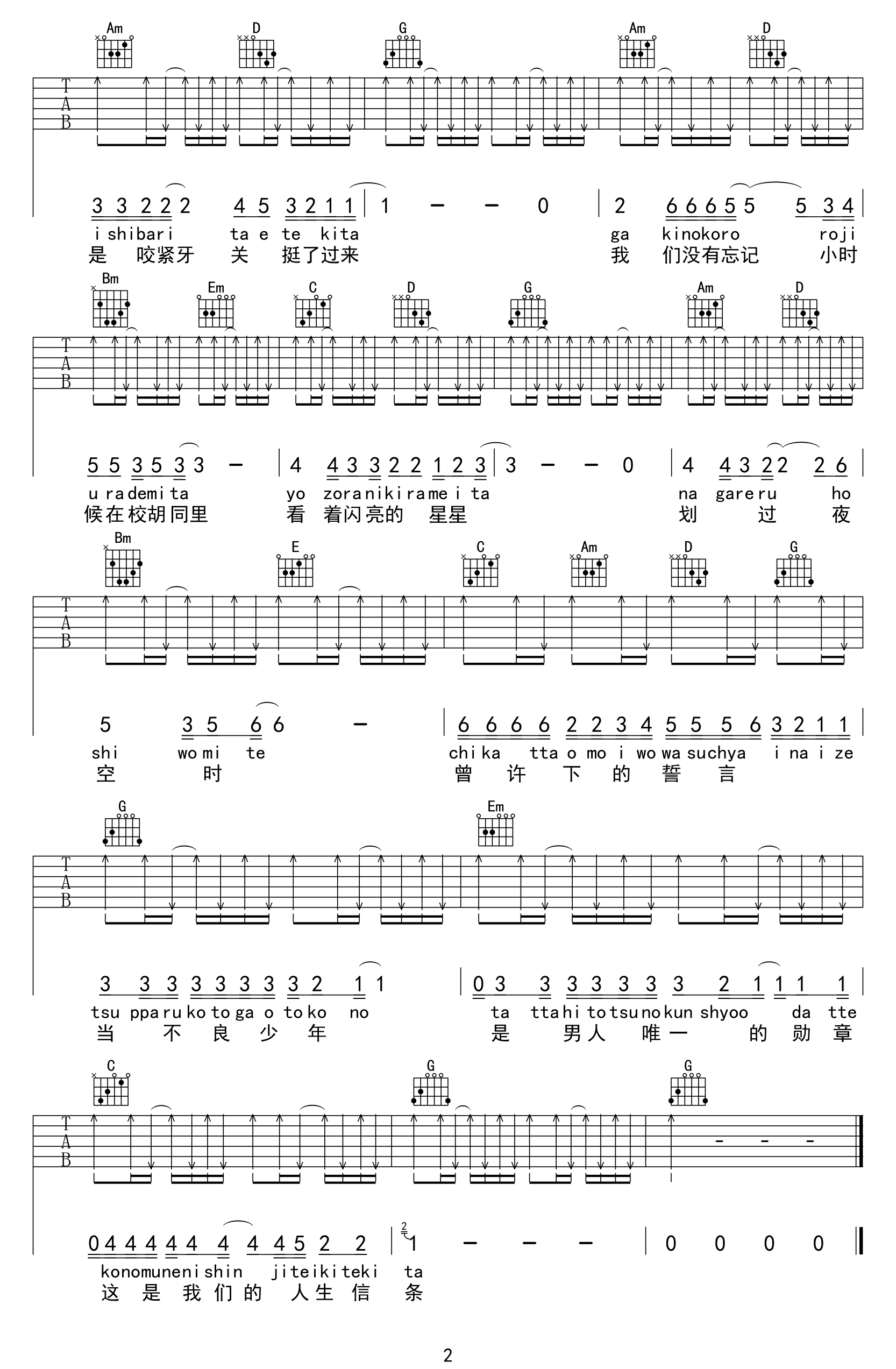 我是大哥大《男人的勋章》吉他谱_G调指法弹唱谱