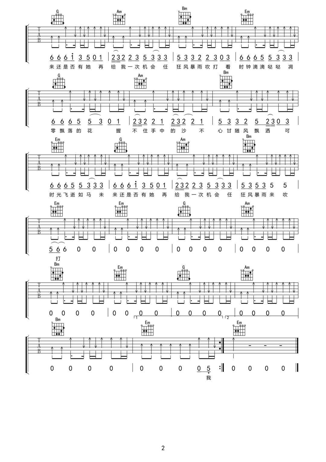 DJ小鱼儿《一生回味一面》吉他谱_G调原版 DJ小鱼儿《一生回味一面》吉他谱_G调原版