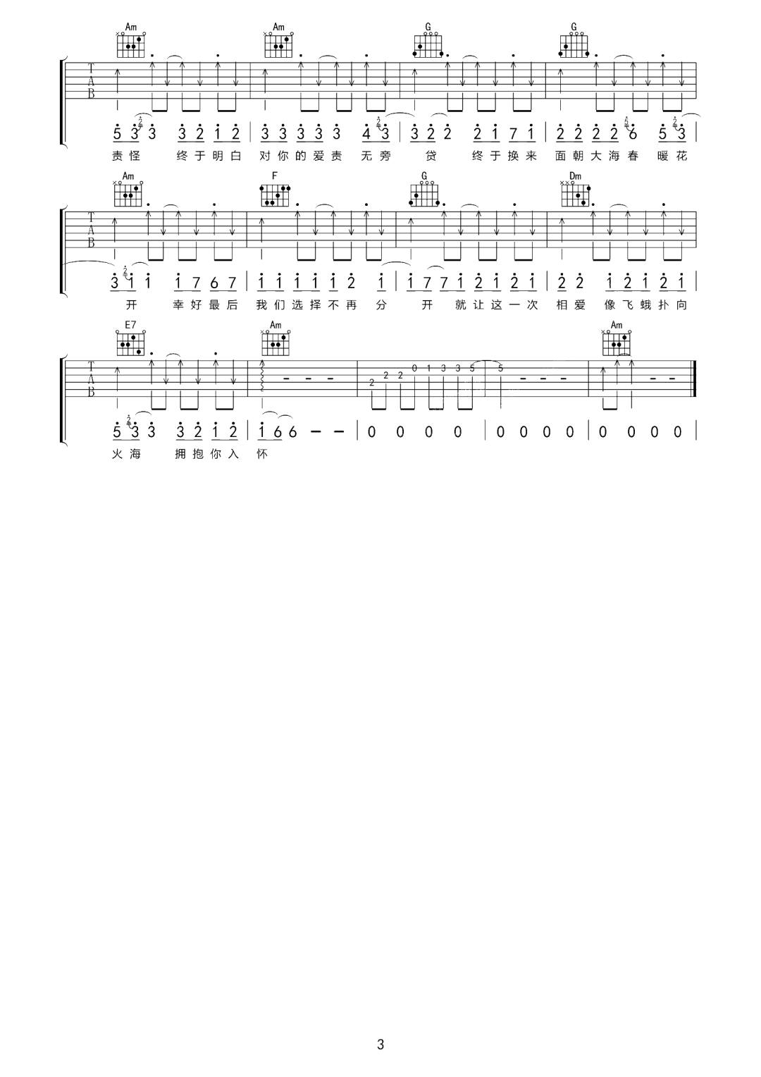 阿悠悠《责无旁贷》吉他谱_C调指法原版弹唱谱