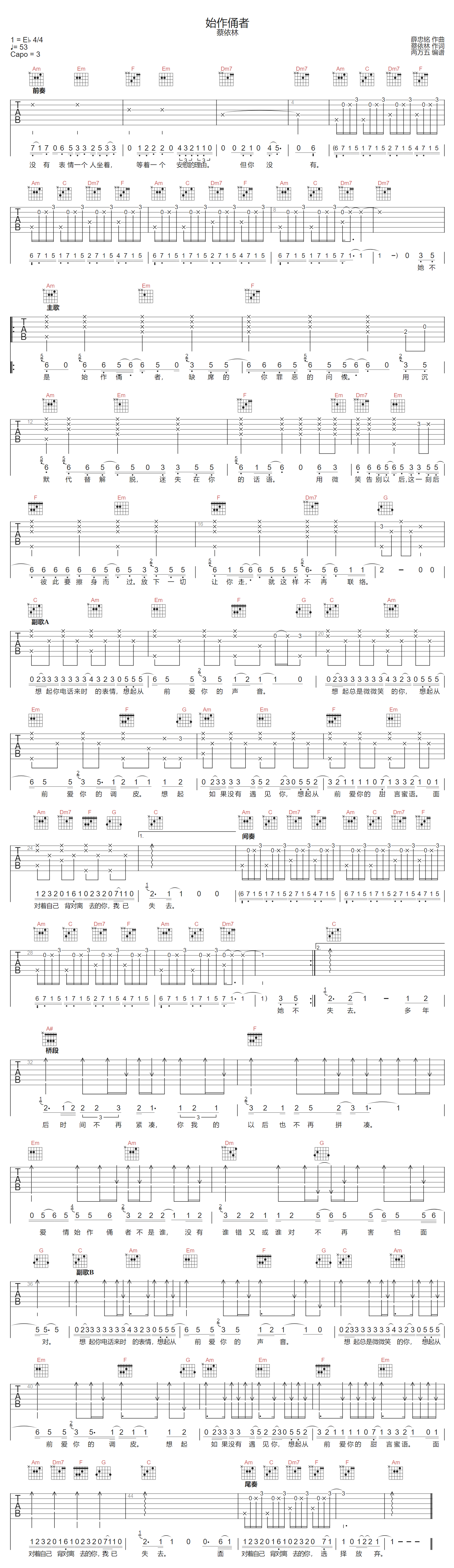蔡依林《始作俑者》吉他谱_C调指法弹唱谱 蔡依林《始作俑者》吉他谱_C调指法弹唱谱