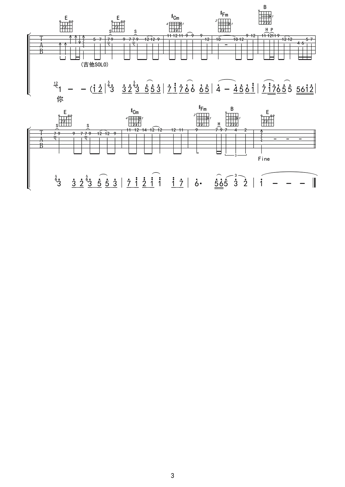 冷漠《看透爱情看透你》吉他谱_E调指法弹唱谱 冷漠《看透爱情看透你》吉他谱_E调指法弹唱谱