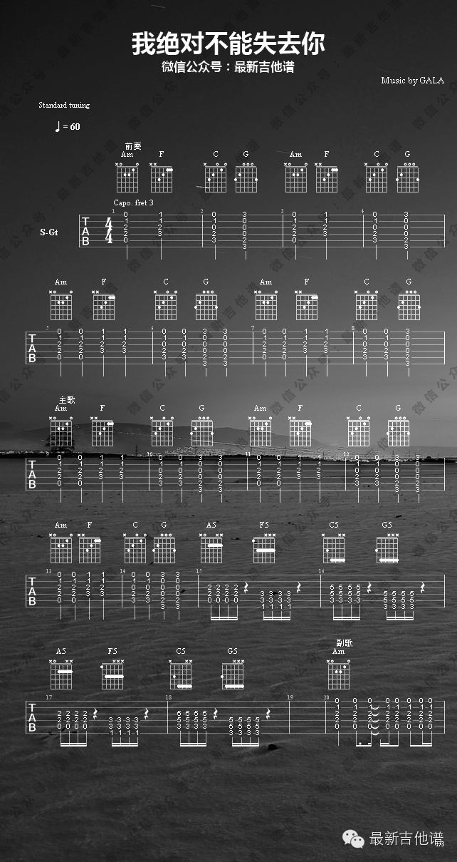 GALA《我绝对不能失去你》吉他谱_C调指法