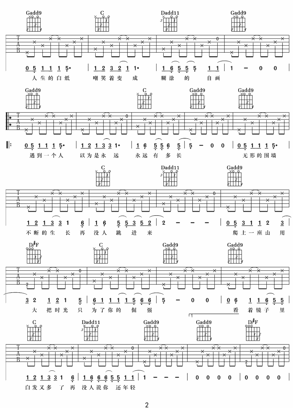 李晋《追风》吉他谱_G调指法原版弹唱谱