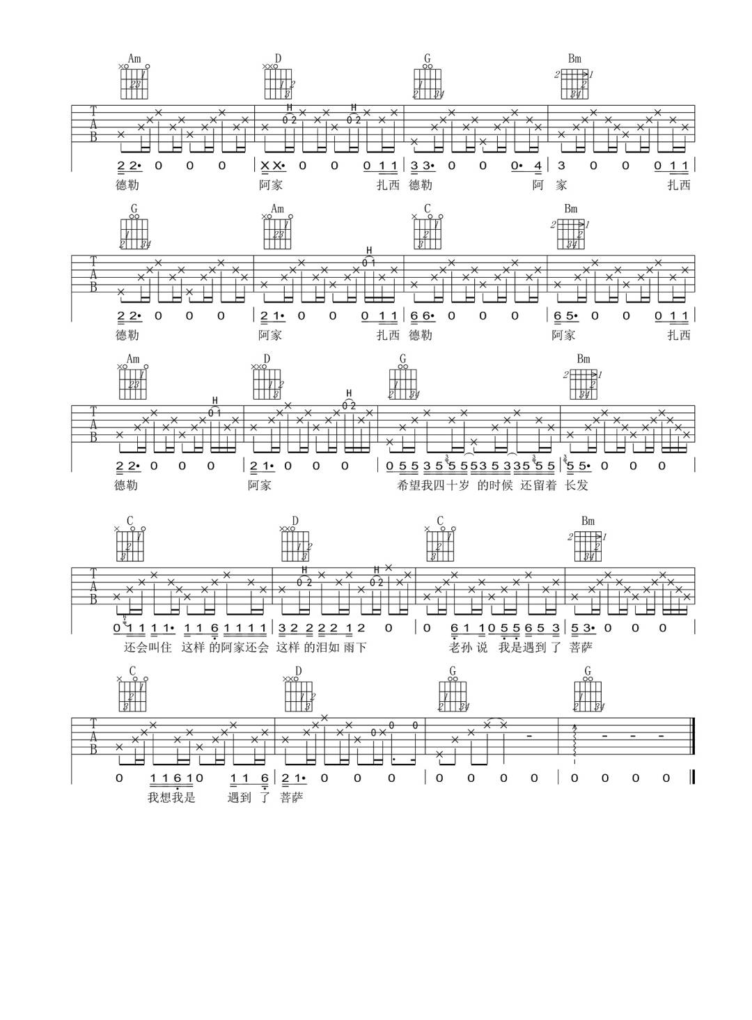 风子《一根彩辫》吉他谱_G调指法原版弹唱谱 风子《一根彩辫》吉他谱_G调指法原版弹唱谱