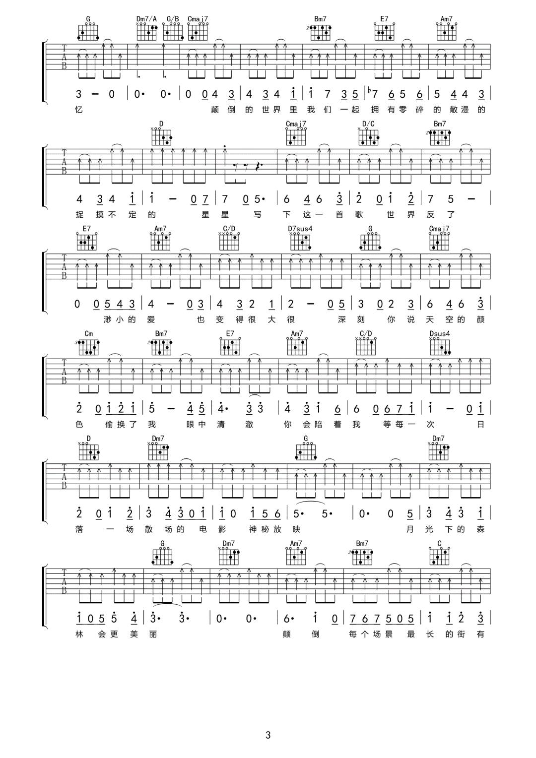 房东的猫《颠倒》吉他谱_G调指法原版弹唱谱 房东的猫《颠倒》吉他谱_G调指法原版弹唱谱