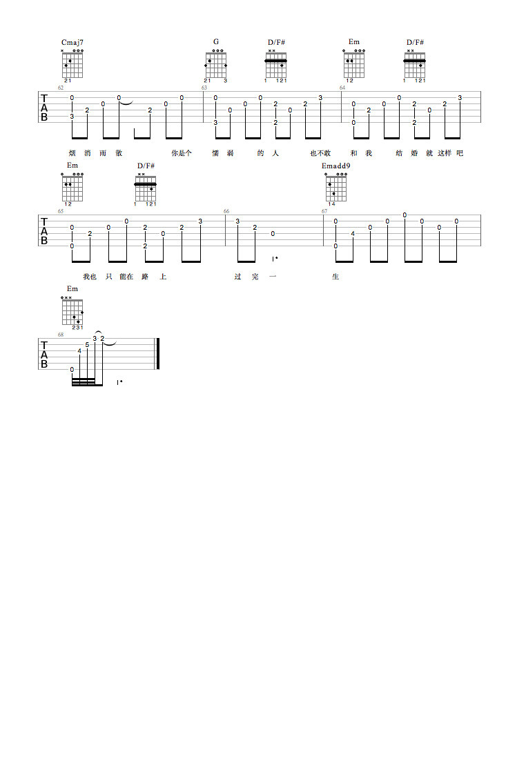 崔跃文《小雨日记》吉他谱_G调指法原版弹唱谱
