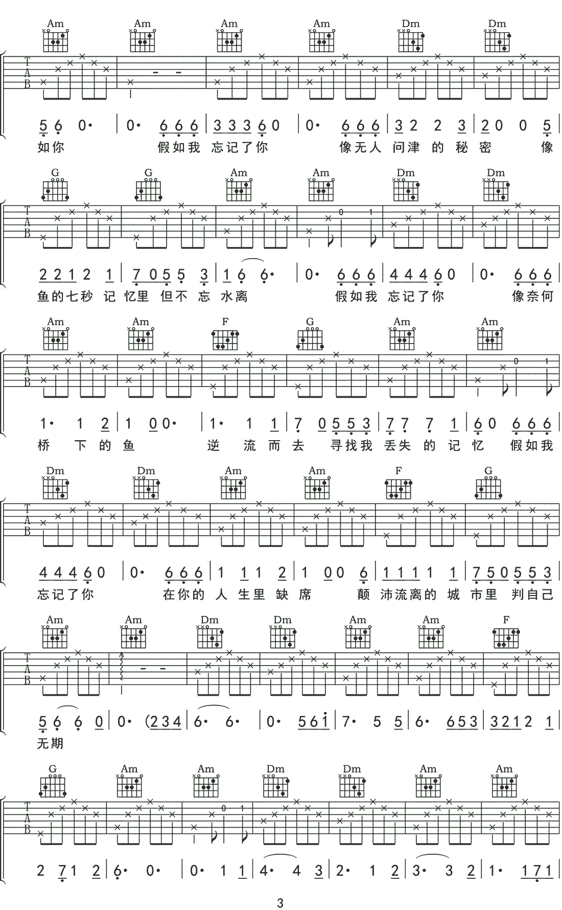解忧邵帅《假如我》吉他谱_C调指法原版弹唱谱