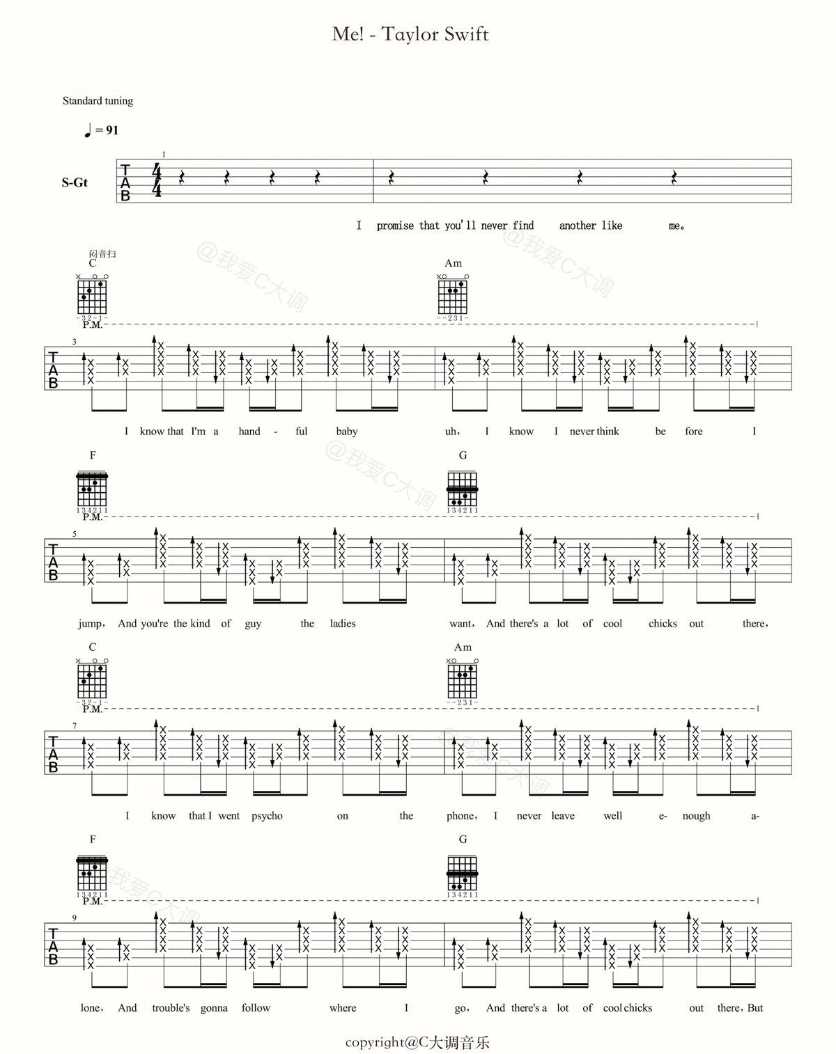 Taylor Swift《Me》吉他谱_C调指法扫弦版