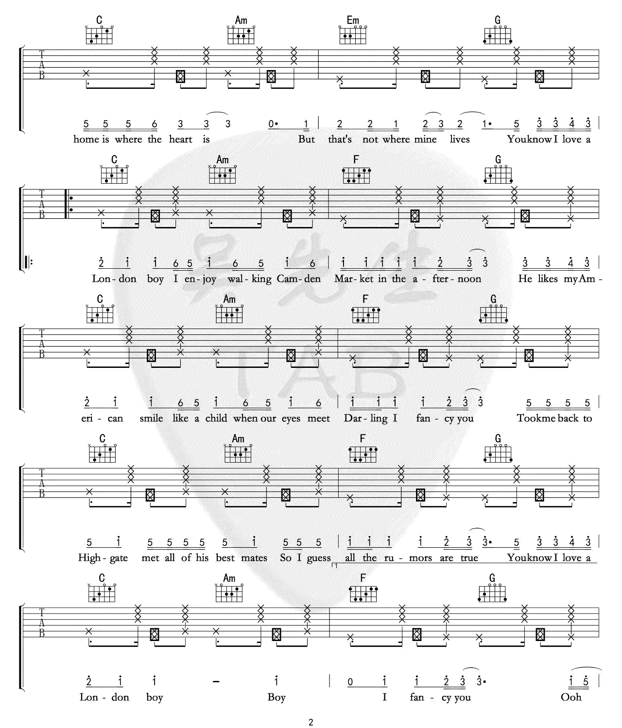 Taylor Swift《London Boy》吉他谱_C调拍弦版