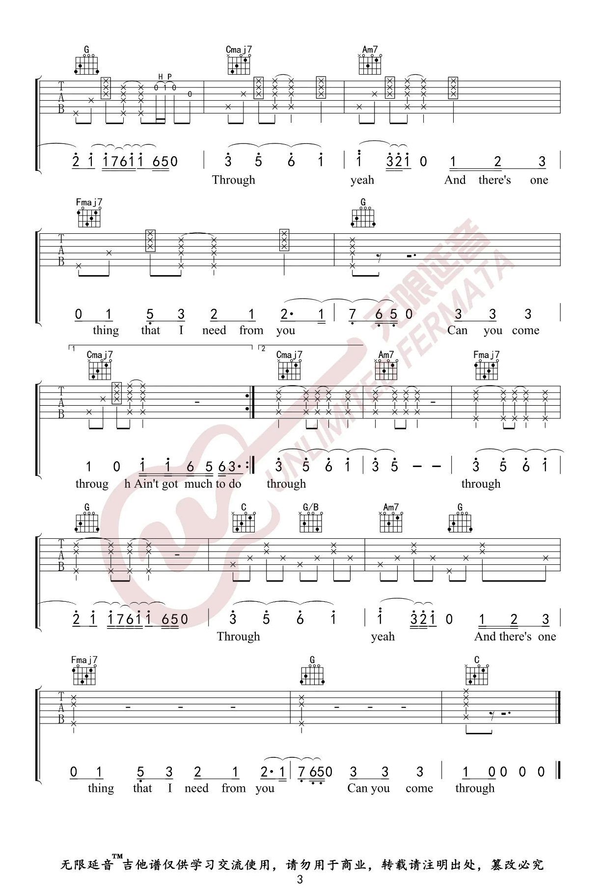 Jeremy Zucker《Comethru》吉他谱_C调拍弦版 Jeremy Zucker《Comethru》吉他谱_C调拍弦版