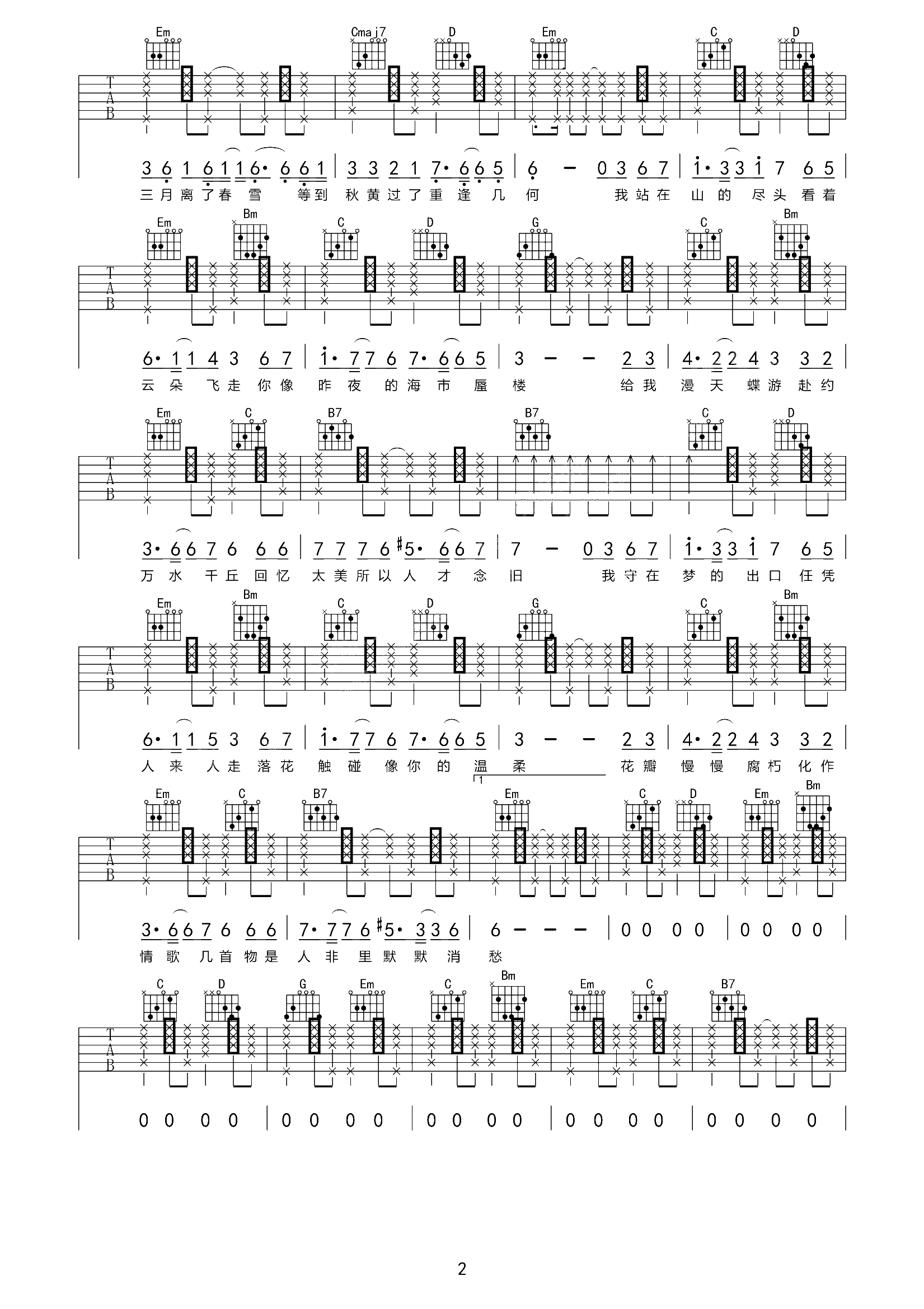 阿悠悠《念旧》吉他谱_G调指法拍弦版弹唱谱