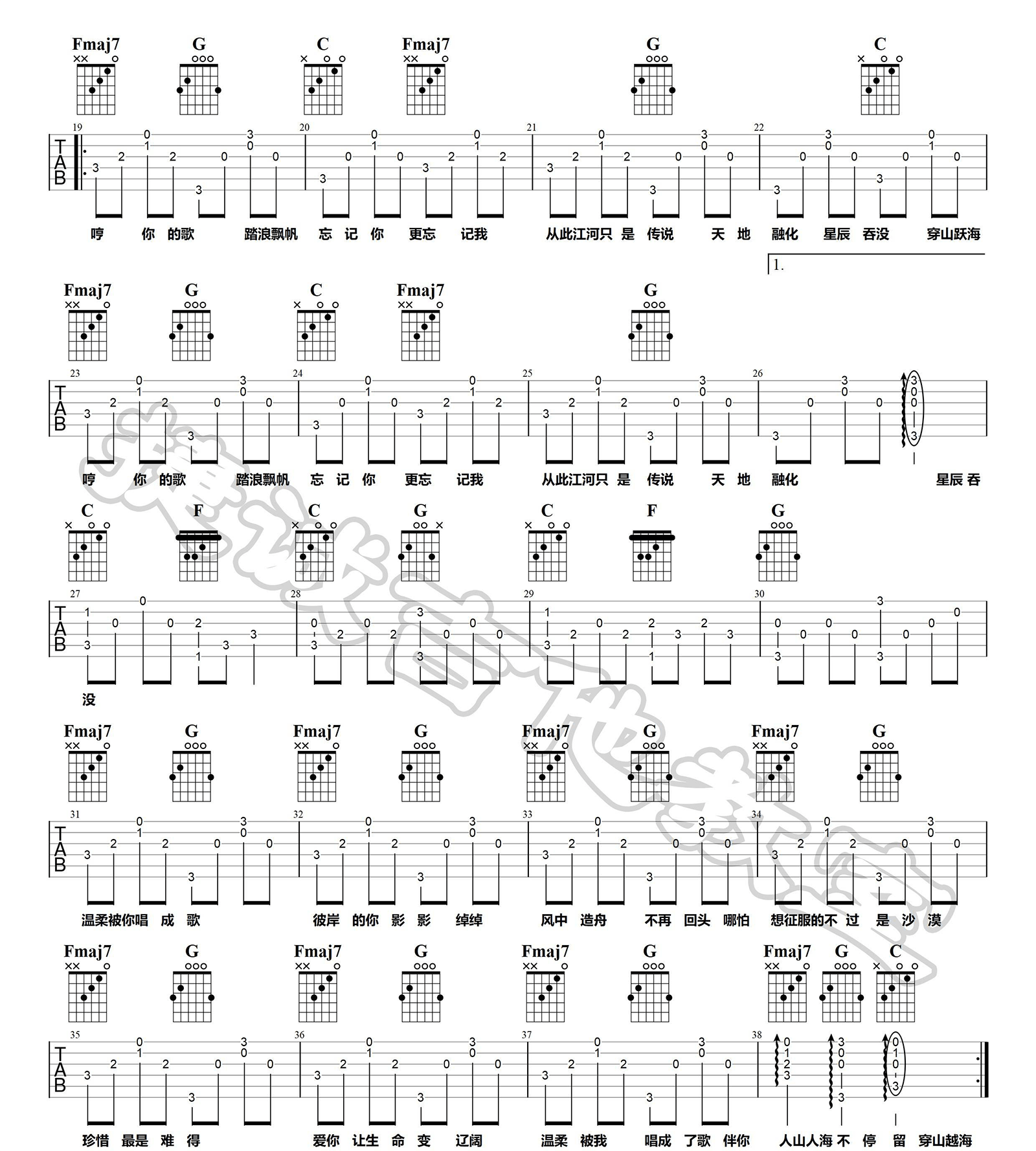 燕池《人海》吉他谱_C调指法原版弹唱谱