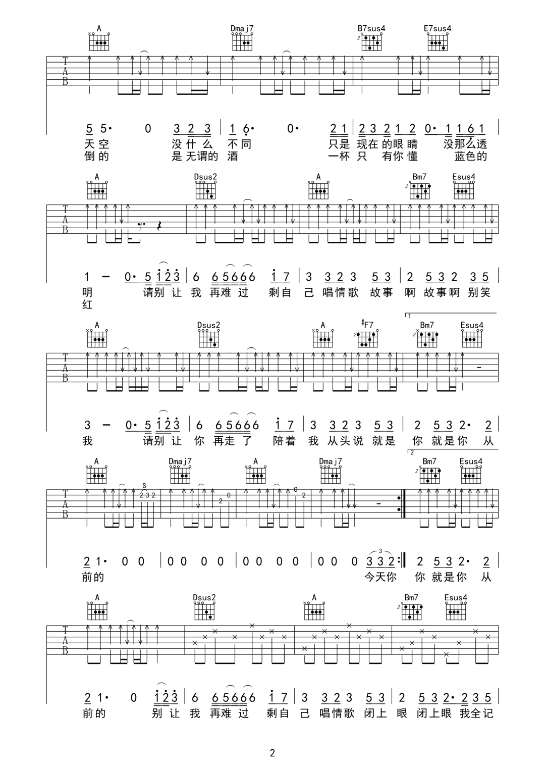 曾昭玮《从前的人》吉他谱_A调指法扫弦版 曾昭玮《从前的人》吉他谱_A调指法扫弦版